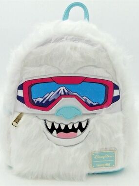 Loungefly White Fuzzy Yeti Mini Backpack with Pink & Blue Ski Goggles